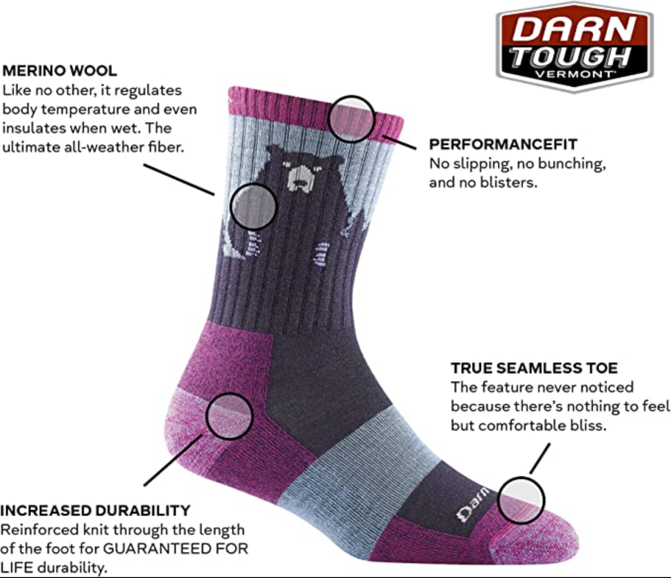 Darn Tough (1970) Bear Town Micro Crew Light Cushion Women's Sock